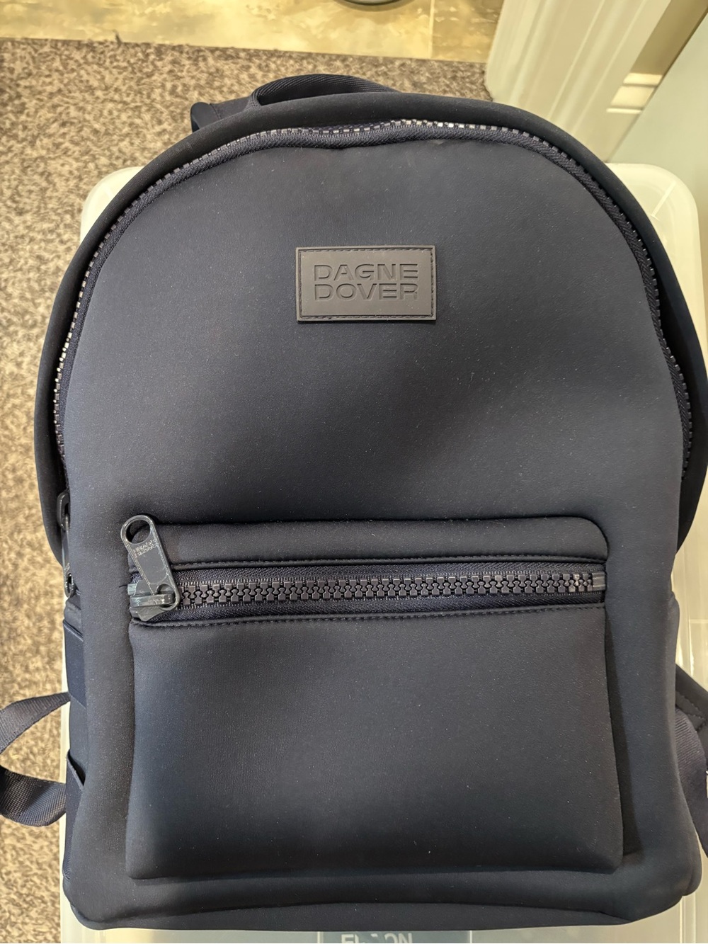 Dagne Dover Navy Neoprene Backpack with Front Zip Pocket- medium